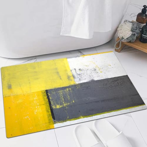 EMFSLA rutschfest Badezimmer Badeteppiche,Weich Hochflor Saugfähig Badvorleger Waschbar Flauschige Mikrofaser Badematte,Grau und Gelb, abstrakte Grunge Modern Street Art Design-Quadrate, Ant,60x90 cm von EMFSLA