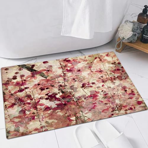 EMFSLA rutschfest Badezimmer Badeteppiche,Weich Hochflor Saugfähig Badvorleger Waschbar Flauschige Mikrofaser Badematte,Grunge-Rosa-Blütendruck auf geripptem Bambus-Antikhintergrund,40x60 cm von EMFSLA