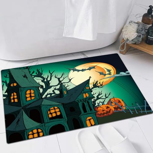 EMFSLA rutschfest Badezimmer Badeteppiche,Weich Hochflor Saugfähig Badvorleger Waschbar Flauschige Mikrofaser Badematte,Halloween,60x90 cm von EMFSLA