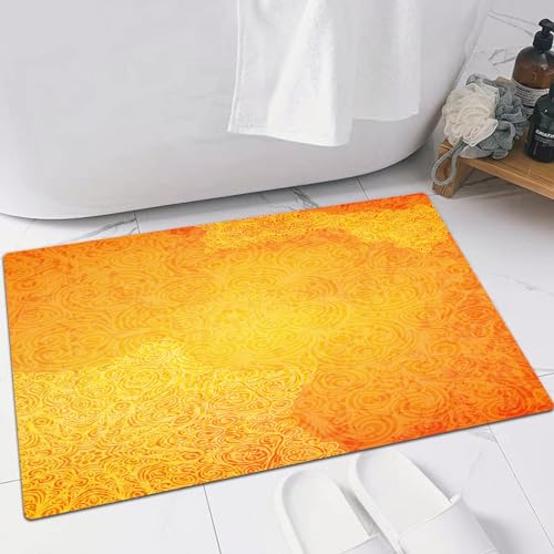 EMFSLA rutschfest Badezimmer Badeteppiche,Weich Hochflor Saugfähig Badvorleger Waschbar Flauschige Mikrofaser Badematte,Indisches Stammesmuster in Orange,60x90 cm von EMFSLA