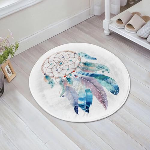 EMFSLA rutschfest Badezimmer Badeteppiche,Weich Hochflor Saugfähig Badvorleger Waschbar Flauschige Mikrofaser Badematte,Isolierte Aquarell-Dekoration, böhmischer Traumfänger. Boho-Federndeko,60x60 cm von EMFSLA