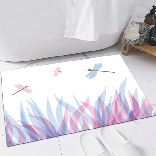 EMFSLA rutschfest Badezimmer Badeteppiche,Weich Hochflor Saugfähig Badvorleger Waschbar Flauschige Mikrofaser Badematte,Libelle, Natur-Themen-Bunte Vögel wie fliegen auf Flam,60x90 cm von EMFSLA