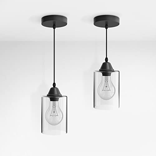 EMKE Hängeleuchte Kyle, 1 flammig Pendelleuchte Glas,Kronleuchter Design Pendellampe Modern Innen Dekoration Esstischlampe Wohnzimmerlampe für E27 2 Stücke von EMKE