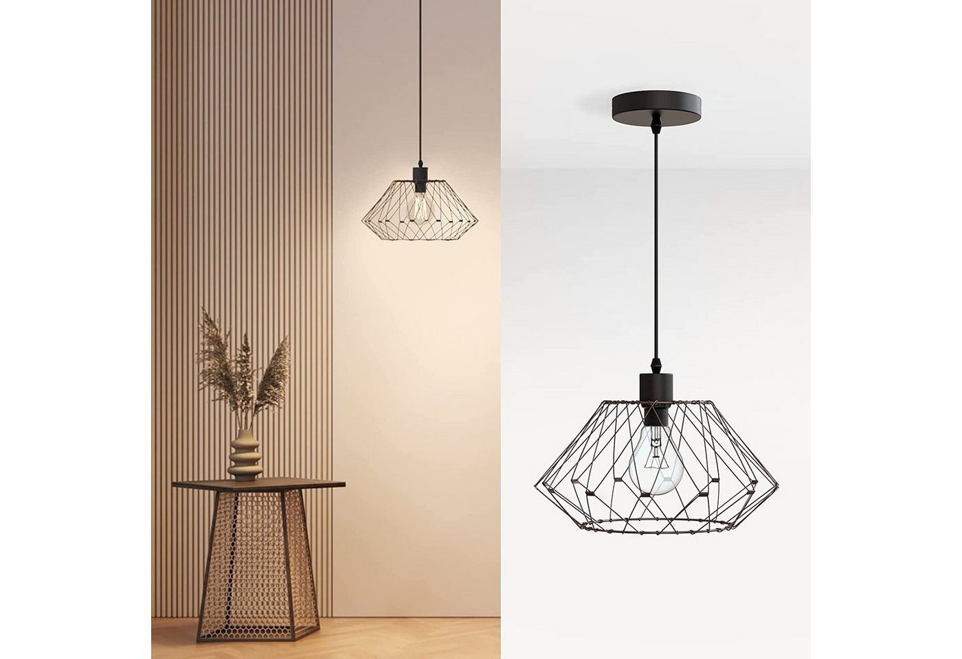 EMKE Pendelleuchte Lydia E27 Pendellampe Retro 1 flammige Hängelampe, Metallschirm Verformbar, Design Deckenleuchter für Wohnzimmerlampe von EMKE