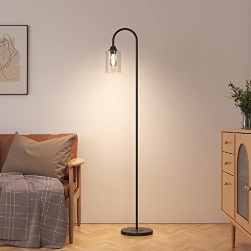 EMKE Stehlampe Kyle, E27 Stehleuchte Glas Minimalistischer Stil mit Fußschalte, Schwarz Standleuchter Design Bodenlampe Modern, Wohnzimmerlampe Leselampe für Büro von EMKE