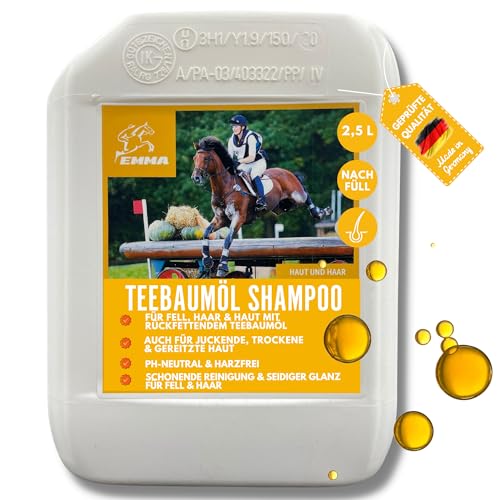 Tea Tree Shampoo Pferdeshampoo mit Teebaumöl für Hunde Pferde 2,5l Kanister I mildes Pferde Shampoo ph neutral I Pferdepflege Set glänzendes Fell Hundeshampoo für trockene & irritierte Haut Fellpflege von EMMA