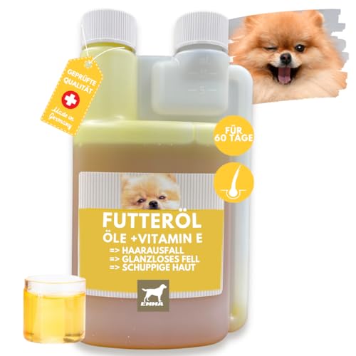 EMMA Leinöl Hunde - Barf Öl Hund - Omega 3 für Hunde - Barföl aus: Leinöl Distelöl Wallnussöl I Futteröl + Vitamin E I Futter Barf Zusatz reich an Omega 3 Omega 6 Fettsäuren I Fell Haut Energie 0,25l von EMMA