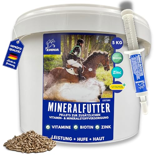 Mineralfutter Pferde • Biotin Zink Selen Bierhefe Pferd • Pferdefutter mit Mangan Magnesium Pferd + Aminosäuren Pferd Paste Vitamin b komplex • Fell Fellwechsel Huf Haut Haar 5Kg 30ml von EMMA