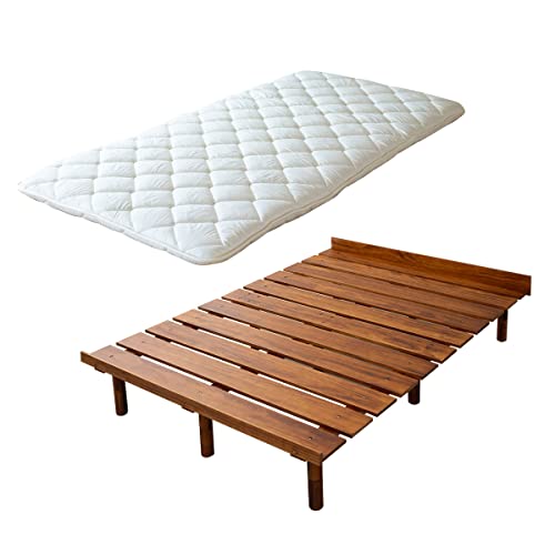 EMOOR Japanische Futon-Matratze CLASSE und Futonbett OSMOS Set 140 x 200 cm, Retro-Braun, 3 Höhen, verstellbar, einfach zu montieren, Japanisches Schlafbett Tatami-Matte Holzlatten-Bett Palettenbett von EMOOR