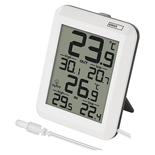 EMOS Digitales Thermometer, Außenthermometer/Innenthermometer mit 0,9 m Kabelsensor und 24 h Memory-Funktion, °C/°F, batteriebetrieben von EMOS