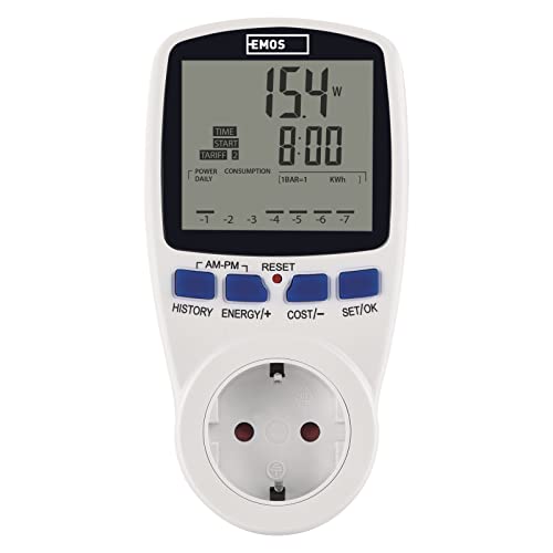 EMOS P5822 Energiekosten, Stromverbrauchszähler mit LED-Indikation, Stromkosten-Messgerät, Stromzähler, Wattmeter mit Überlastsicherung und Kinderschutz, CO2-Emissionen-Messgerät, 230 V, Weiß EMOS P5822 Energiekosten, Stromverbrauchszähler mit LED-Indikation, Stromkosten-Messgerät, Stromzähler, Wattmeter mit Überlastsicherung und Kinderschutz, CO2-Emissionen-Messgerät, 230 V, Weiß von EMOS