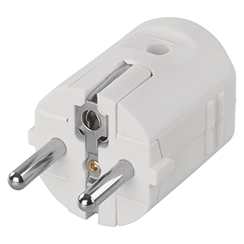 EMOS Schuko-Stecker ohne Kabel, Ersatz-Stecker aus Kunststoff, Schutzkontaktstecker für gerade Einführung, für Kabelquerschnitt 1,5 mm2, 3 680 W, IP20 Innenbereich, 250 V/16 A max., Weiss von EMOS