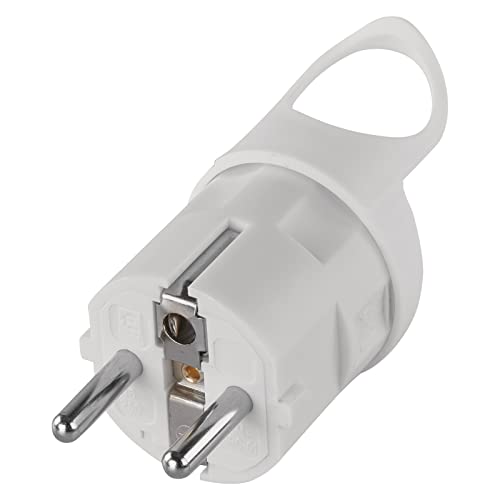 EMOS Schutzkontaktstecker mit Lasche, Ersatz-Stecker aus Kunststoff, Schuko-Stecker für gerade Einführung, Kabelquerschnitt 1,5 mm2, 3 680 W, IP20 Innenbereich, 250 V/16 A max., Weiss, ohne Kabel von EMOS