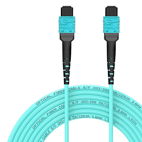 EMSECKO MPO zu MPO 8 Adern Glasfaserkabel 1M, Buchse Typ B, OM3 Multimode Glasfaser Patchkabel, LSZH MPO-MPO Patchkabel für QSFP+ Transceiver MTP kompatibles Verkabelungssystem, Aqua (1M) von EMSECKO