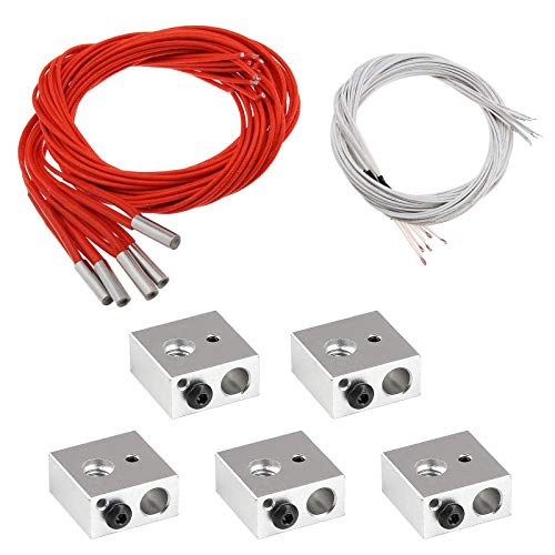 EMSea 15 Teilige 3D-Drucker Aluminium Heizblock 12V 40W Keramik Patronenheizung 6x20mm Einzelkopf mit Kabel und NTC 100K Thermistor von EMSea