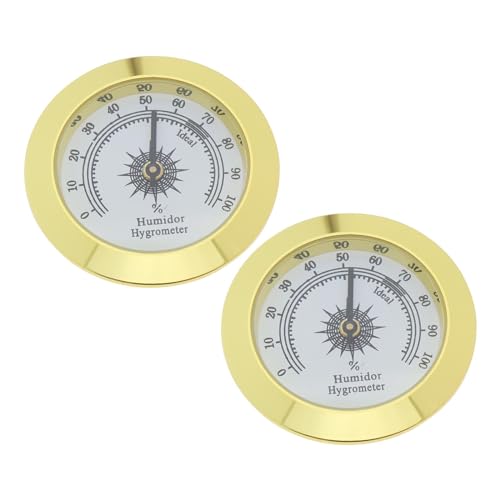 EMSea Hygrometer Rund 38 mm Legierung für Präzise Überwachung Gitarrenkoffer Zigarrenkoffer Gewächshaus Weinkeller Lager Aktenschrank Gold 2 Stück von EMSea