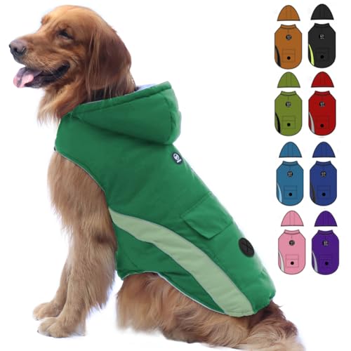 EMUST Dog Winter Coats, Hooded Cold Winter Dog Jackets, Windproof Dog Coats for Medium Dogs for Winter, Dog Hoodie for Puppy Medium Dogs, M/New Green von EMUST