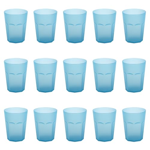 ENGELLAND - 15 x Plastikbecher, Trinkbecher, Hell-Blau, Frostoptik, 400 ml, Eichstrich, bruchfest, stapelbar, Mehrweg, Kunststoff, wiederverwendbar, Party-Becher, Trink-Glas von ENGELLAND