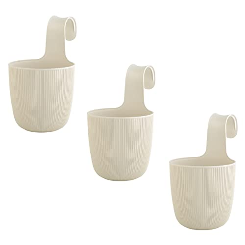 ENGELLAND 3 x Blumentopf zum Hängen, integriertes Drainagesystem, Farbe: Beige, Ø 15 cm, Pflanztopf-Kübel, Hängetopf, widerstandsfähig, rund, wetterfest, Kunststoff von ENGELLAND