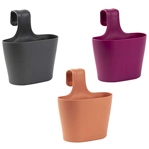 ENGELLAND 3 x Blumentopf zum Auf-Hängen, Geländertopf, Anthrazit, Rotbraun, Lila, Hängetopf, Balkon-Kasten, oval, Übertopf, Pflanzkasten, mit Wasserspeicher/Wasserauffangschale, 2,8 Liter von ENGELLAND