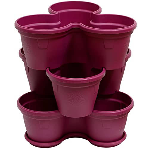 ENGELLAND 3X Blumentopf, Säulentopf, Pflanzturm, Hochbeet, Pflanztopf-Kübel mit Untersetzer, stapelbar, widerstandsfähig, Kunststoff, für Außenbereich, 33 Liter, Farbe: Lila von ENGELLAND