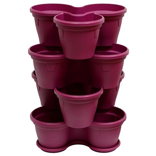 ENGELLAND 4X Blumentopf, Säulentopf, Pflanzturm, Hochbeet, Pflanztopf-Kübel mit Untersetzer, stapelbar, widerstandsfähig, Kunststoff, für Außenbereich, 44 Liter, Farbe: Lila von ENGELLAND