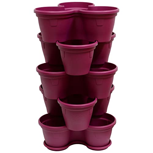 ENGELLAND 5X Blumentopf, Säulentopf, Pflanzturm, Hochbeet, Pflanztopf-Kübel mit Untersetzer, stapelbar, widerstandsfähig, Kunststoff, für Außenbereich, 55 Liter, Farbe: Lila von ENGELLAND