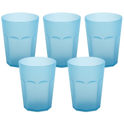 ENGELLAND - 5 x Plastikbecher, Trinkbecher, Hell-Blau, Frostoptik, 400 ml, Eichstrich, bruchfest, stapelbar, Mehrweg, Kunststoff, wiederverwendbar, Party-Becher, Trink-Glas von ENGELLAND