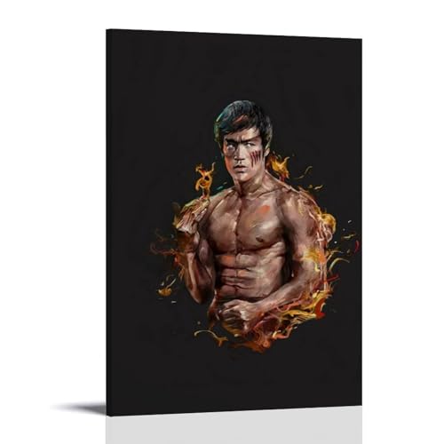 ENILSA Bruce Lee schwarzes Kunstleinwand-Poster, dekoratives Gemälde, Leinwand-Wandposter und Kunstdruck, modernes Familienschlafzimmer-Dekor-Poster, 30 x 45 cm von ENILSA