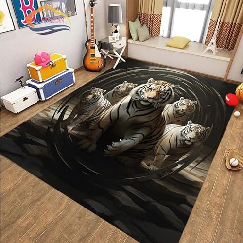 ENILSA Tiger Art Fashion Teppichabwaschbarer Teppich, Wohnzimmer, Schlafzimmer, Kurzer Samtteppich, Großer Teppich, Schlafzimmer, Rutschfester Teppich, Flauschiger Teppich, Bunter Teppich100x130cm von ENILSA