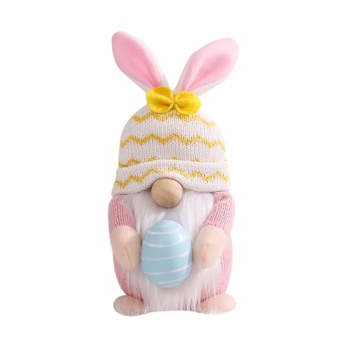 ENLACE Ostern Deko Wichtel, Handgemachte Plüsch Osterhasen Zwerg mit Eiern, Osterhasen Puppen für Osterdekoration Frühlingsdeko Osterngeschenke, Rosa von ENLACE