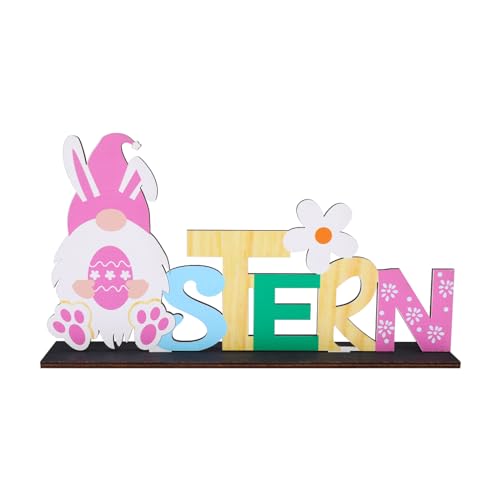 ENLACE Ostern Schriftzug Aufsteller, Schriftzug mit Oster Wichtel, Deko Aufsteller für Ostern, Osterdeko Holz Hase, Osterdekoration aus Holz, für Kinder Ostern Geschenk Party Dekorationen, B von ENLACE