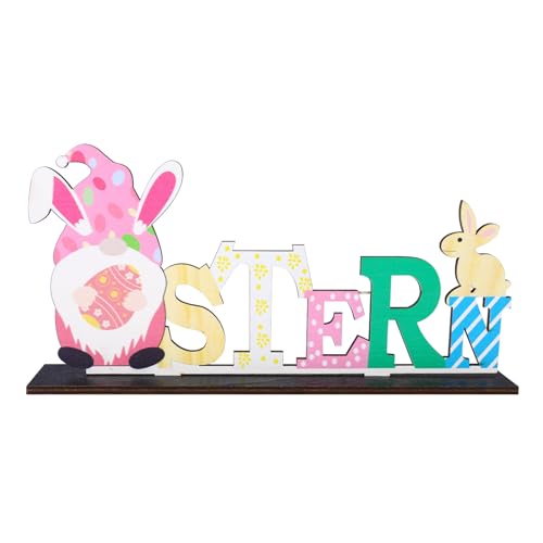 ENLACE Ostern Schriftzug Aufsteller, Schriftzug mit Oster Wichtel, Deko Aufsteller für Ostern, Osterdeko Holz Hase, Osterdekoration aus Holz, für Kinder Ostern Geschenk Party Dekorationen, A von ENLACE