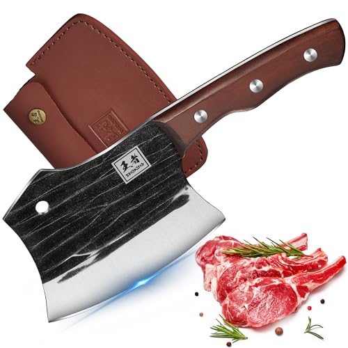 ENOKING Hackmesser, 14.5cm Küchenbeil,Full Tang schweres Hackbeil,Fleischerbeil zum Hacken von Knochen, handgeschmiedetes Knochenmesser für Küchen Camping BBQ von ENOKING