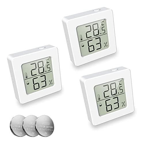 Mini Digital Hygrometer Raumthermometer mit Ersatzbatterie, Luftfeuchtigkeitsmesser innen für Babyzimmer, Kinderzimmer, Gewächshaus, Garten, Reptilientank (3er Pack weiß) von ENOPYO