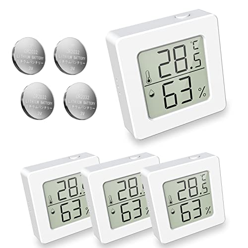 Mini Digital Hygrometer Raumthermometer mit Ersatzbatterie, Luftfeuchtigkeitsmesser innen für Babyzimmer, Kinderzimmer, Gewächshaus, Garten, Reptilientank (4er Pack weiß) von ENOPYO