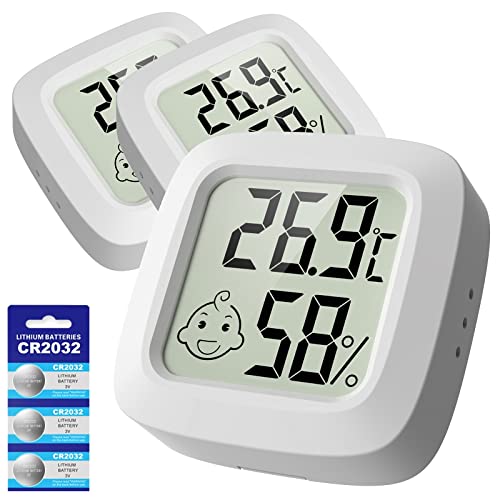 Mini Innen thermometer Hygrometer mit Luftkomfort-Symbol und Ersatzbatterie - Digitales Temperaturmessgerät und Luftfeuchtigkeitsmesser für Babyzimmer, Kinderzimmer, Haus, Büro,(3 Pack Weiß） von ENOPYO