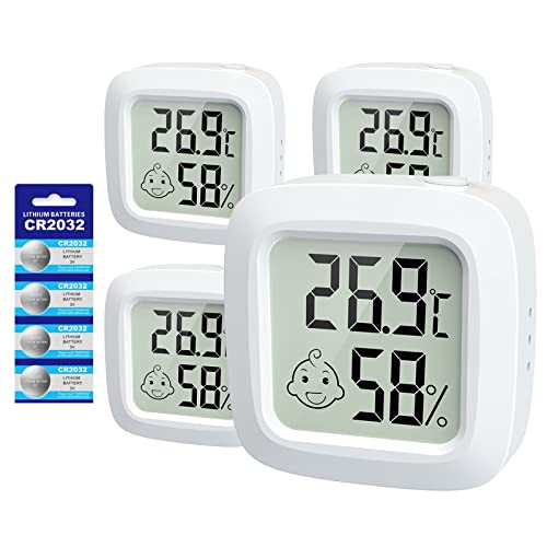 Mini Innen thermometer Hygrometer mit Luftkomfort-Symbol und Ersatzbatterie - Digitales Temperaturmessgerät und Luftfeuchtigkeitsmesser für Babyzimmer, Kinderzimmer, Haus, Büro,(4 Pack Weiß） von ENOPYO