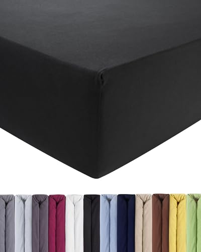 ENTSPANNO Luxus Spannbettlaken 140x200 bis 160x220 cm - Aus weichem Premium Jersey - auch ideal für Wasser- u. Boxspringbett bis 35cm Höhe - Schwarz von ENTSPANNO