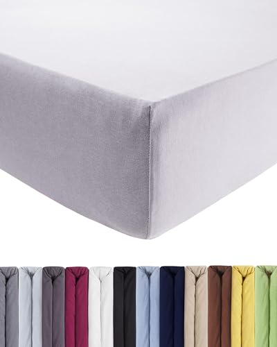 ENTSPANNO Jersey-Luxus-Spannbettlaken 180 x 200 | 200 x 200 | 200 x 220 cm für Wasser- und Boxspringbett in Silber-Grau aus Baumwolle. Spannbetttuch mit Einlaufschutz, bis 35 cm hohe Matratzen von ENTSPANNO