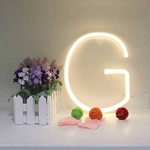 LED Neon Brief Aufleuchten Wörter Neonalphabet Letter Melden Batterie/USB Powered LED Marquee Wort Neon-Lampen-Partei-Zusatz Wandbehang Dekor für Geburtstag, Hochzeit, Party Bar Schlafzimmer (G) von ENUOLI