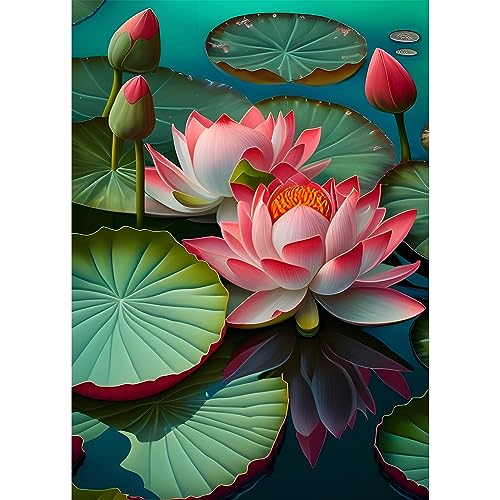 EOBROMD Diamond Painting Erwachsene Blumen, 5D Diamant Painting Bilder Erwachsene Lotusblume, DIY Diamond Painting Bilder Diamant Malerei Set für Wanddekoration 30x40cm von EOBROMD