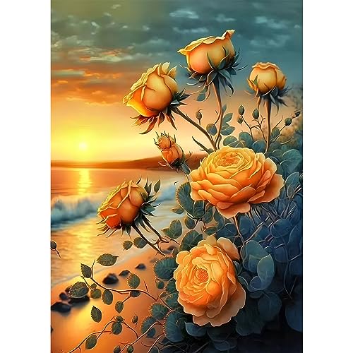 EOBROMD Diamond Painting Erwachsene Blumen, 5D Diamant Painting Bilder Erwachsene Strand, DIY Diamond Painting Bilder Diamant Malerei Sonnenuntergang Set für Wanddekoration 30x40cm von EOBROMD