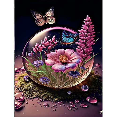 EOBROMD Diamond Painting Erwachsene Blumen, 5D Diamant Painting Bilder Erwachsene Schmetterling, DIY Diamond Painting Bilder Diamant Malerei Glaskugeln Set für Wanddekoration 30x40cm von EOBROMD