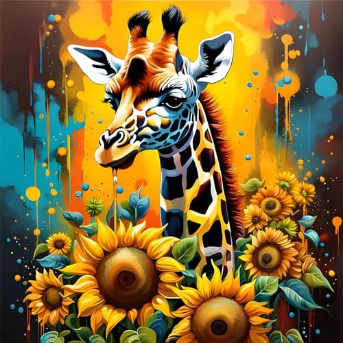 EOBROMD Diamond Painting Erwachsene Giraffe, 5D Diamant Painting Bilder Erwachsene Sonnenblume, DIY Diamond Painting Bilder Diamant Malerei Tiere Set für Wanddekoration 30x30cm von EOBROMD