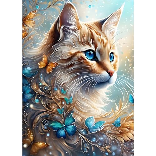 EOBROMD Diamond Painting Erwachsene Katze, 5D Diamant Painting Bilder Erwachsene Tiere, DIY Diamond Painting Bilder Diamant Malerei Set für Zierpflanzen 30x40cm von EOBROMD