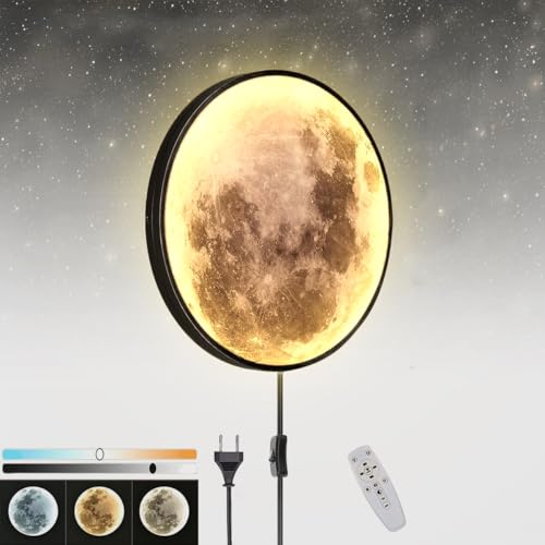 EOEO LED Mond Wandleuchte Innen mit Fernbedienung 35W Dimmbar Kinderzimmer Wandlampe Bettlampe mit Schalter und Kabel Stecker Wohnzimmer Dekoration Mondlampe Wandbeleuchtung Wand Flurlampe,Ø50cm EOEO LED Mond Wandleuchte Innen mit Fernbedienung 35W Dimmbar Kinderzimmer Wandlampe Bettlampe mit Schalter und Kabel Stecker Wohnzimmer Dekoration Mondlampe Wandbeleuchtung Wand Flurlampe,Ø50cm von EOEO