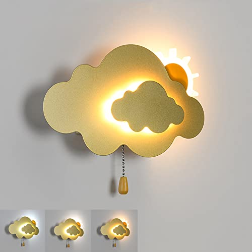 LED Wolken Kinder Wandlicht mit Zugschalter, 7W Dimmbar Kinderzimmer Wandleuchte 3000K-6000K Madchen Junge Zimmer Kinderlampe Bettlampe Wolkenform Innen Wandlampe mit Schalter,Gold LED Wolken Kinder Wandlicht mit Zugschalter, 7W Dimmbar Kinderzimmer Wandleuchte 3000K-6000K Madchen Junge Zimmer Kinderlampe Bettlampe Wolkenform Innen Wandlampe mit Schalter,Gold von EOEO