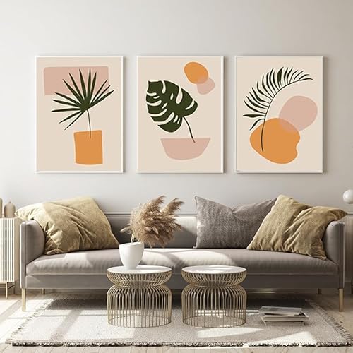 EPOKNQ Geometrische Abstrakte Kunst Poster Set Von 3, Mittelalterliche Moderne Bohemian Stil Schlafzimmer Und Wohnzimmer Kunstdruck, Pflanze Farbblock Dekorative Malerei, Rahmenlos (Stil 2,50x70cm*3) von EPOKNQ