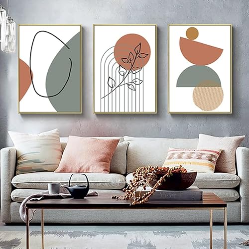 Geometrische Abstrakte Kunst Poster Set Von 3, Mittelalterliche Moderne Bohemian Stil Schlafzimmer Und Wohnzimmer Kunstdruck, Pflanze Farbblock Dekorative Malerei, Rahmenlos (Stil 9,50x70cm*3) von EPOKNQ